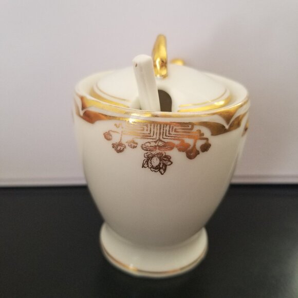 Antique C.S. Prussia Porcelain Jam Mustard Condiment Pot w/Spoon Lid Jar - Picture 2 of 12